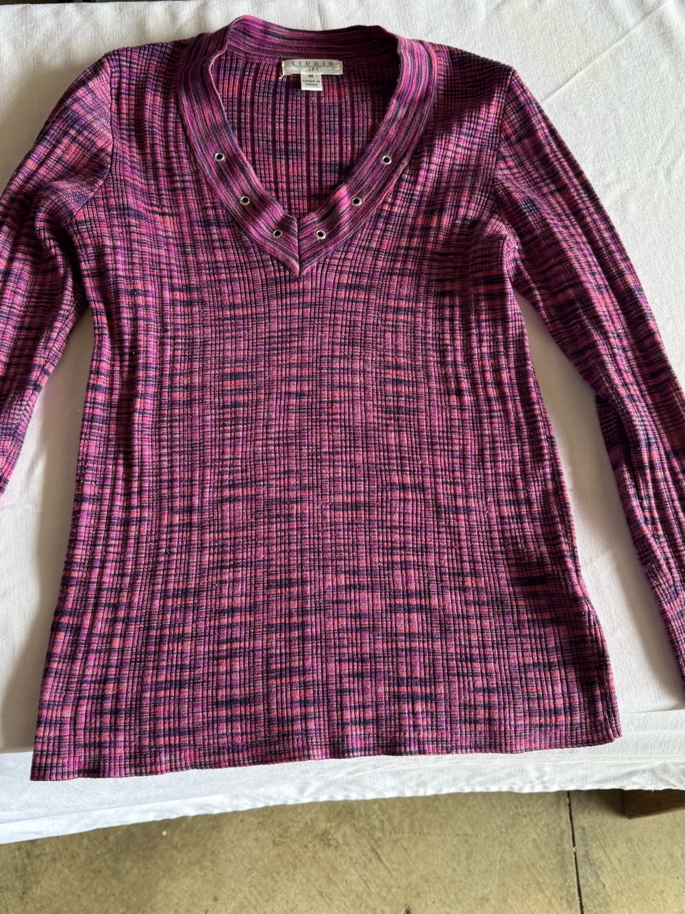 Studio Purple and Pink Ribbed Sweater Top